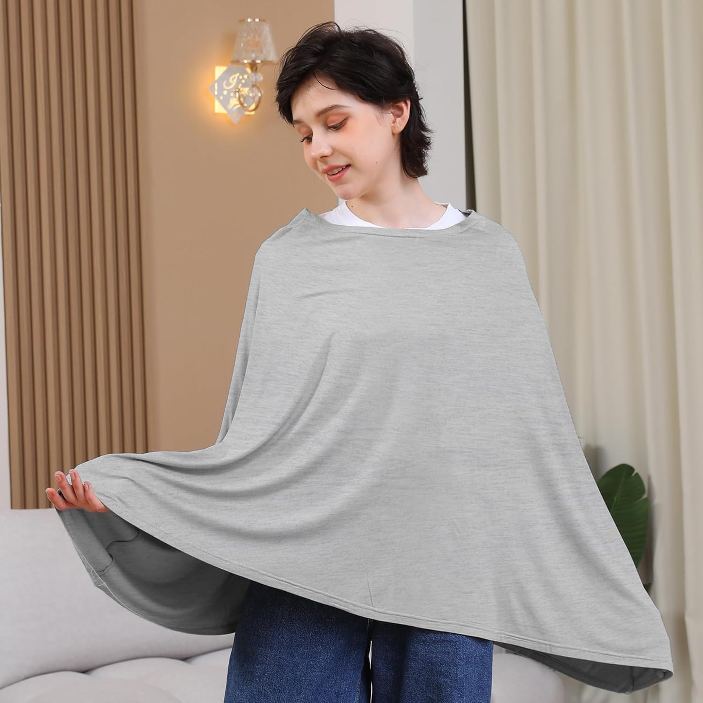 Nursing Cover for Breastfeeding, 360°Full Coverage Nursing Poncho, Rayon Soft & Breathable Breastfeeding Cover up (Smooth Rayon, Knit Grey)