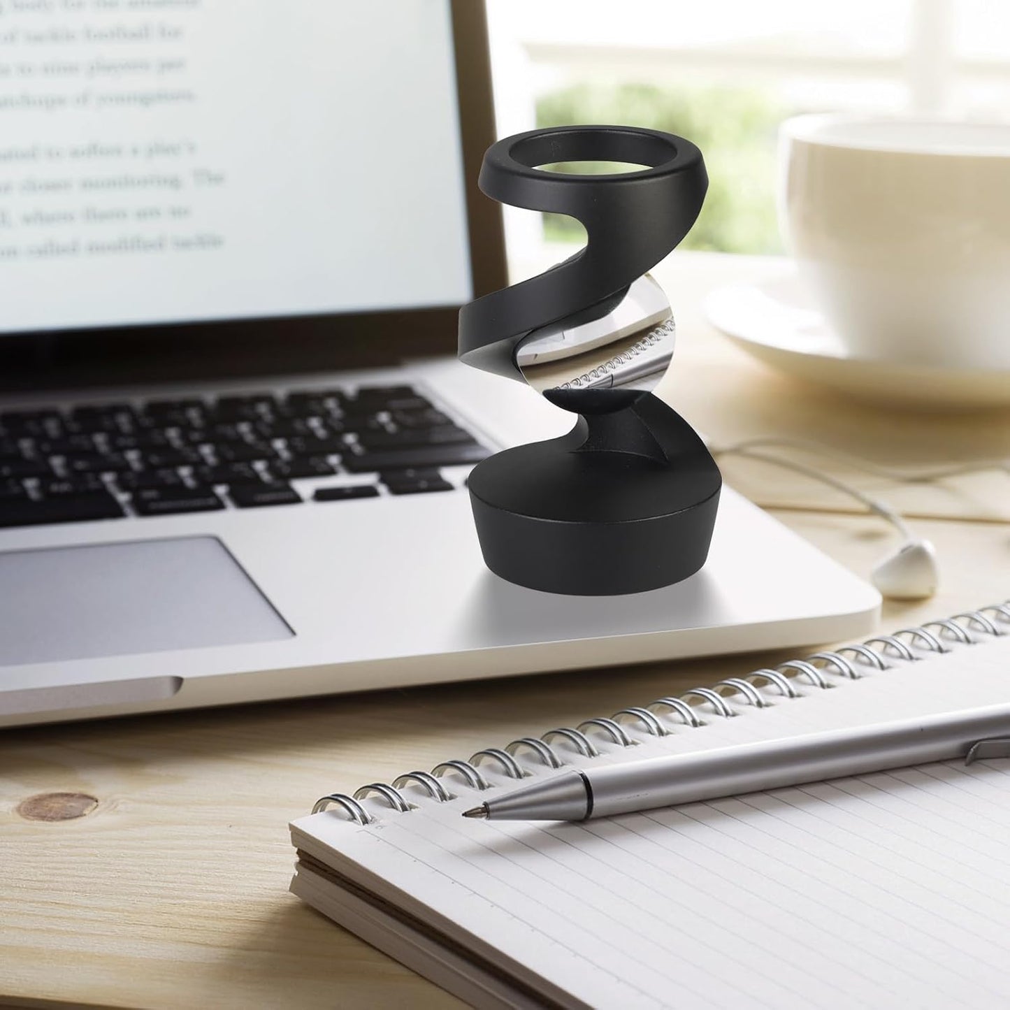 Gravity Defying Kinetic Desk Toy, Desktop Suspended Gyroscope, Executive Desk Toy Levitating Spinning Metal, Rotating Spinner with Floating Ball for Desktop Decor (Black)