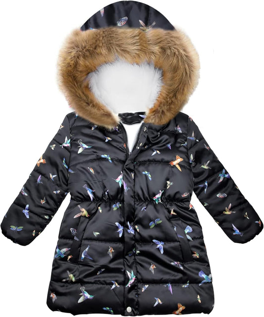 Miss Bei Girl's Winter Coat Jacket Hooded Kids Toddler Flower Print Parka Outwear Warm Cotton Puffer Hooded Jacket
