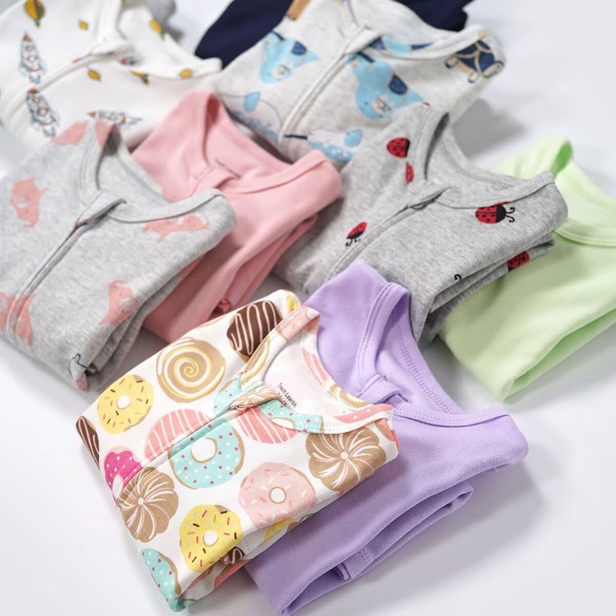 Teach Leanbh Unisex Baby 2 Pack Pajamas Cotton Short Sleeve 2 Way Zipper Printing Soild Romper Jumpsuit Sleep and Play