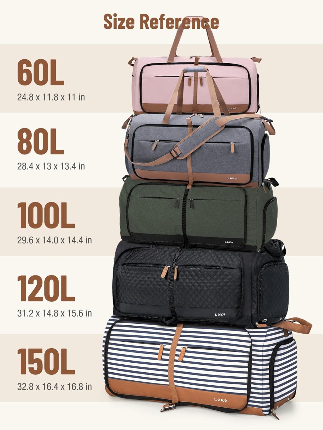 Lekesky Foldable Travel Duffel Bag for Women, 80L Large Duffle Bag with Separate Shoes Compartments & Straps, Carry On Weekend Bag for Women, Hospital, Overnight(Grey)