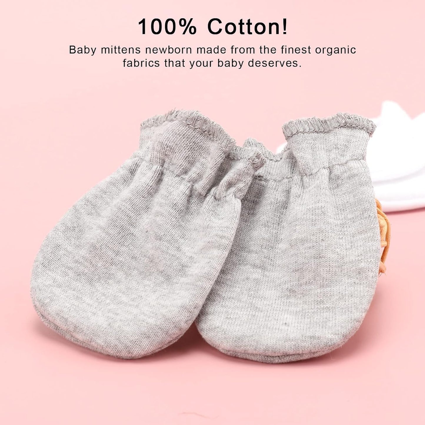 BQUBO Newborn Infant Toddler Mittens No Scratch Cotton Elastic Wrist Gloves Hypoallergenic for 0-6 Months Baby Boys Girls