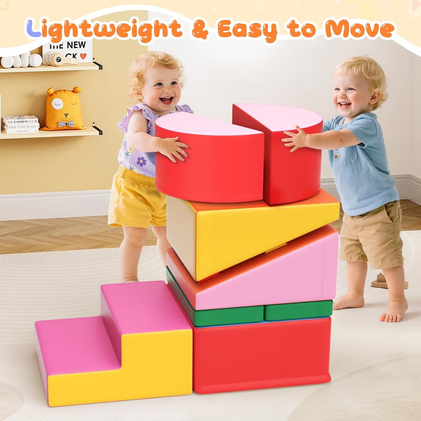 Lischwert Foam Climbing Blocks for Toddlers 1-3, 7pcs Soft Play Set with Crawling Exploration Toys, Indoor Outdoor Infant Safe Blocks for Baby Gym Toddler Playground