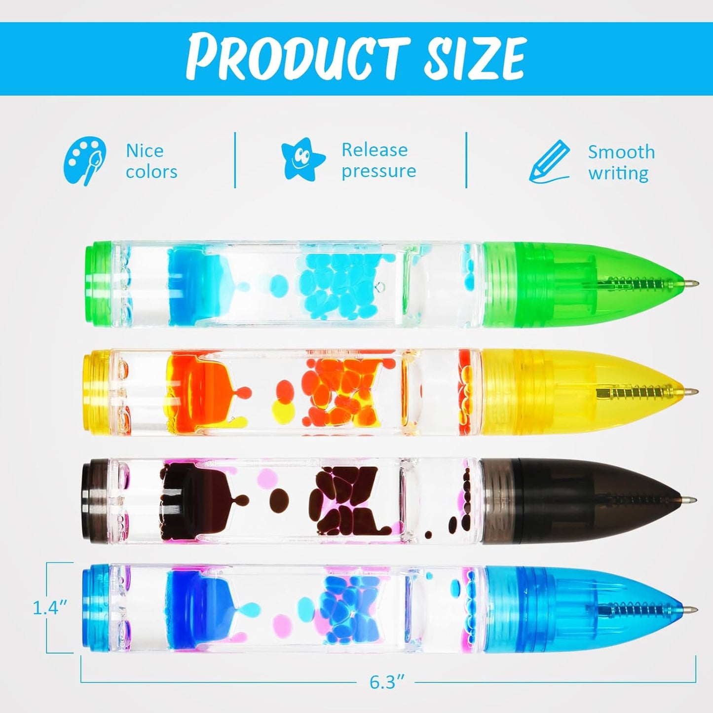 Liquid Motion Bubbler Pens Pack of 4 Colorful Liquid Timer Pens Great for Stress and Anxiety Relief Fascinating Fidget Toys for Everyone