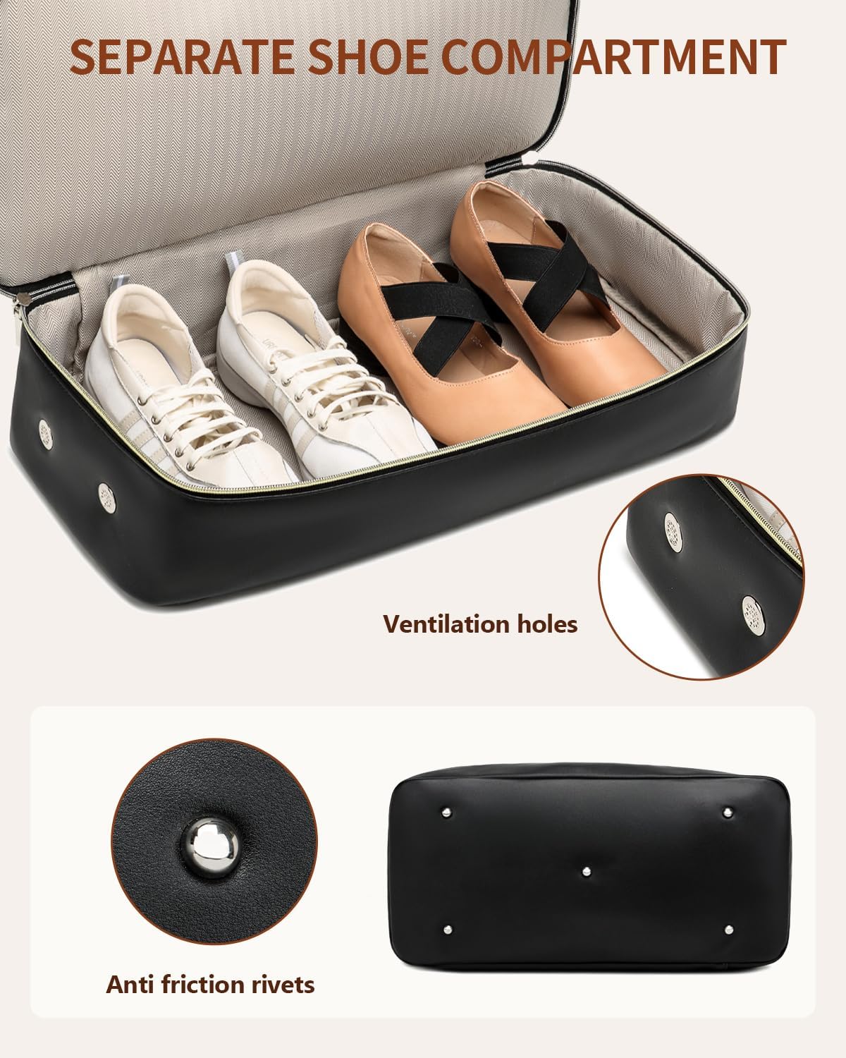 Weekender Bags for Women, Travel Duffle Bag Carry On Overnight Bag with Cosmetics Bag and Crossbody Purse for Gym Hospital, Gifts for Women, Black