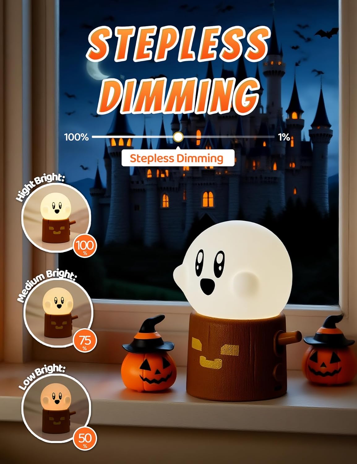 Cute Ghost Night Light, Two Modes Warm Yellow Light and Candlelight, Night Light for Kids,Cute Decoration,Kids Lamp,Living Room, Bedroom, Camping, Gifts for Children Christmas, Halloween