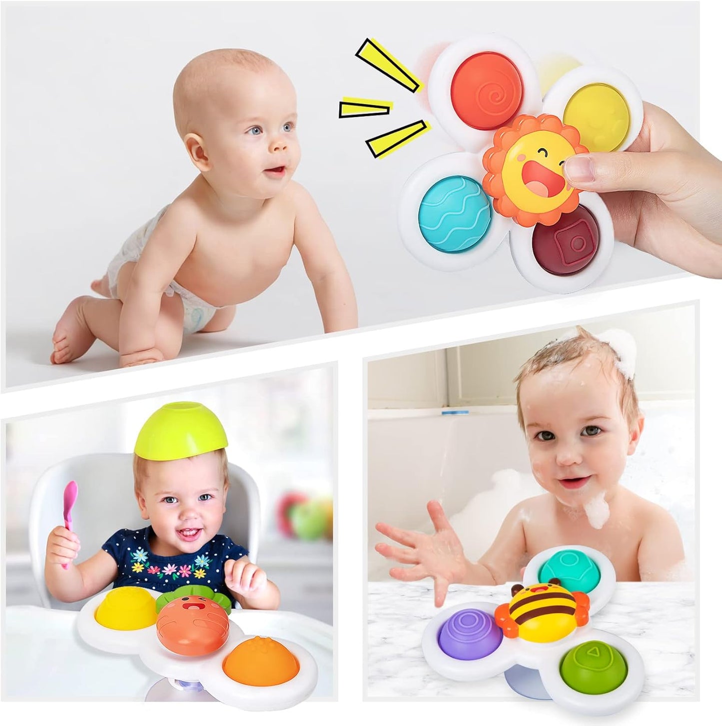 Suction Cup Spinner Toys for 1 Year Old Boy Gifts, Spinning Top Baby Bath Toys 6-12-18 Months, 1st One Year Old Girl Christmas Birthday Gifts Travel Sensory Toys for Toddlers 1-3