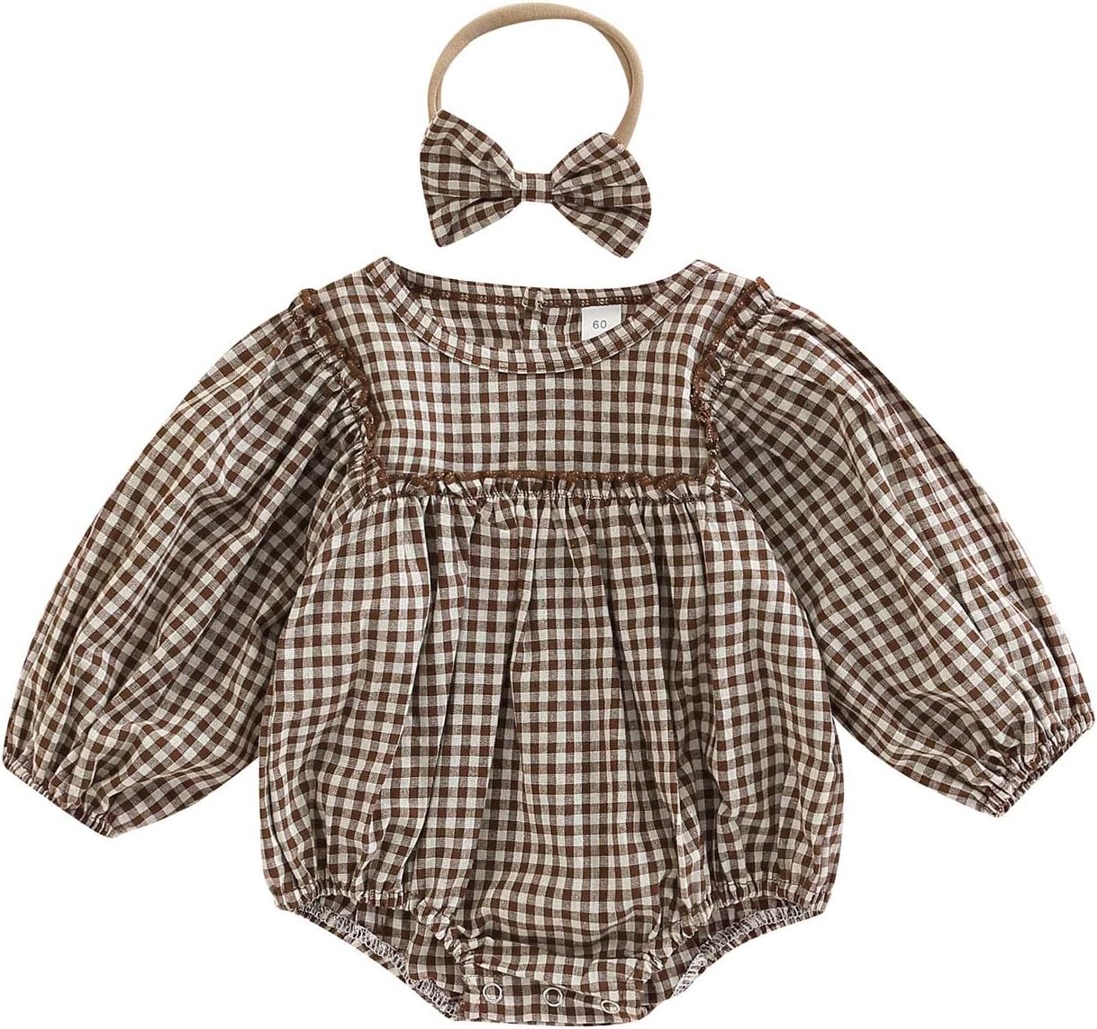 Douhoow Infant Baby Girl Plaid Romper Baby Sweatshirt Romper Ruffle Festival Clothes Fall Winter Outfits with Headband