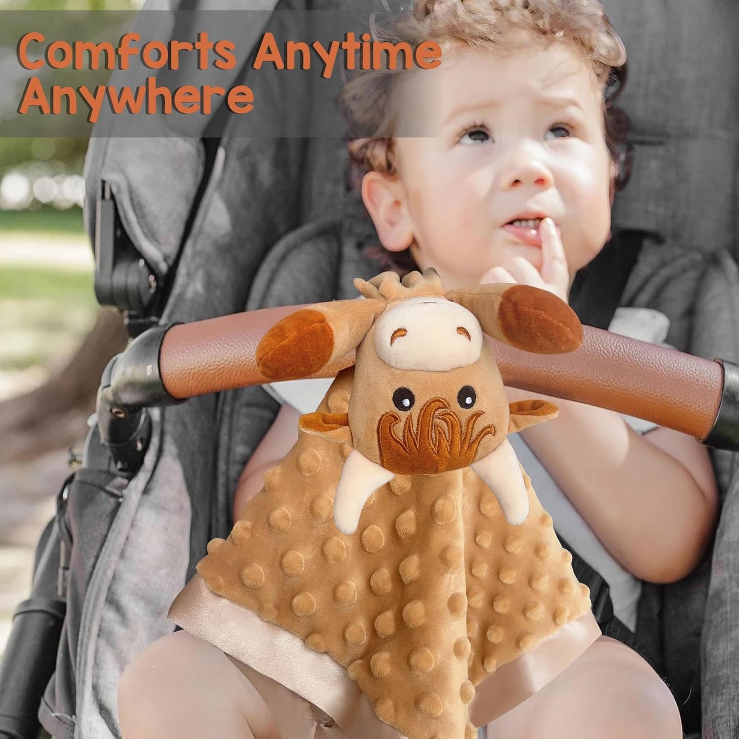 Loveys for Babies, Soft Baby Security Blanket Lovies for Babies, Stuffed Animals Blankie for Newborn Infant with Baby Snuggle Toy, Baby Boys Gifts Highland Cow Security Blanket 16 Inch