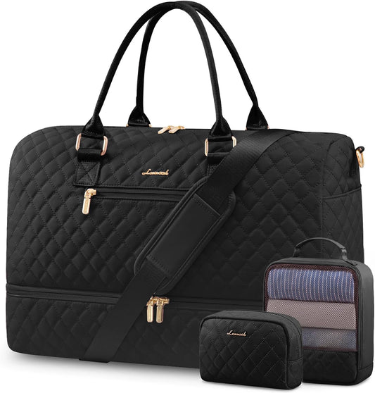 LOVEVOOK Travel Duffle Bag for Women, Weekender Overnight Bag with Shoe Compartment, Carry on Bag with Toiletry Bag, Gym Duffel Bag with Wet Pocket, Hospital Bags for Labor and Delivery 3 Pcs Set