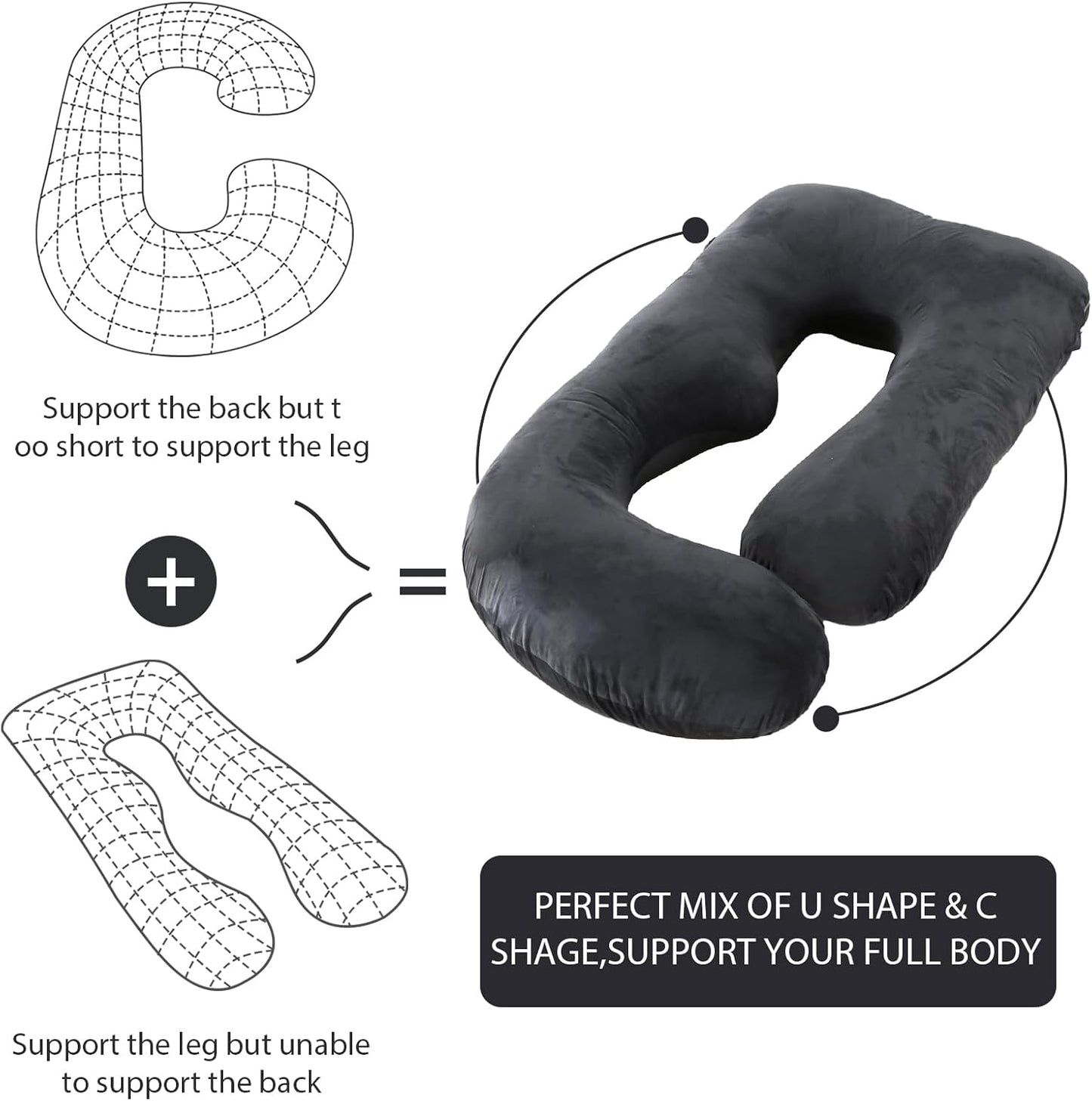 BATTOP Pregnancy Pillows for Sleeping, Full Body Maternity Pillow for Side Sleeping, Support for Back, Legs, Belly, HIPS, 57 Inch Pregnancy Pillow with Removable Cover, Black