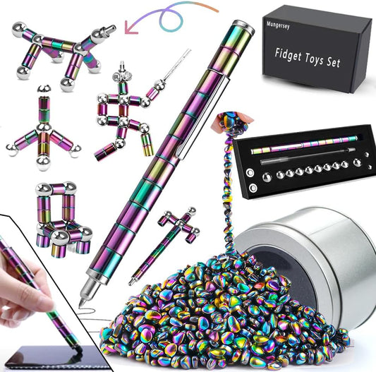 Fidget Toys Adults Set Over 600+PCS Magnetic Balls and Fidget Pen with Gift Box for Cool Stuff