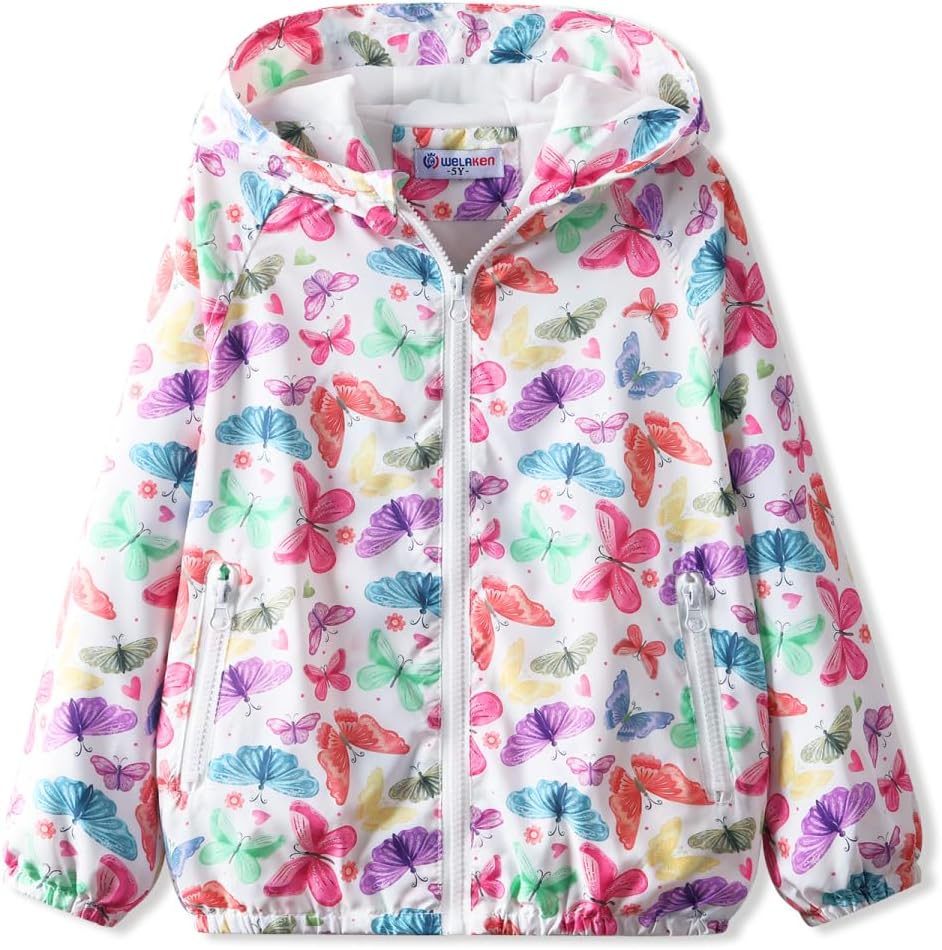 WELAKEN Lightweight Jacket for Girls Kids & Toddler II Girls' Print Water-Resistant Jacket