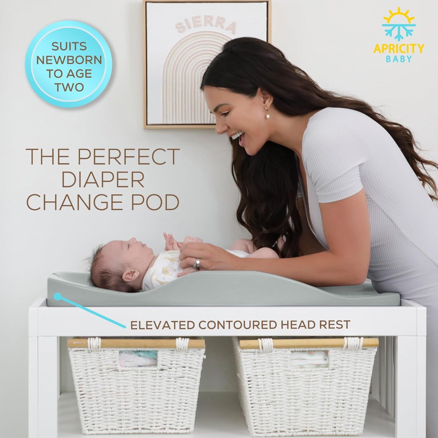 Apricity Baby Changing Pod -Sage- Waterproof Non-Slip Changing Pad Easy-to-Clean Diaper Changing Station for Dresser Tops Large Portable Wipeable Changing Pad for Newborns to Toddlers Diaper Changer