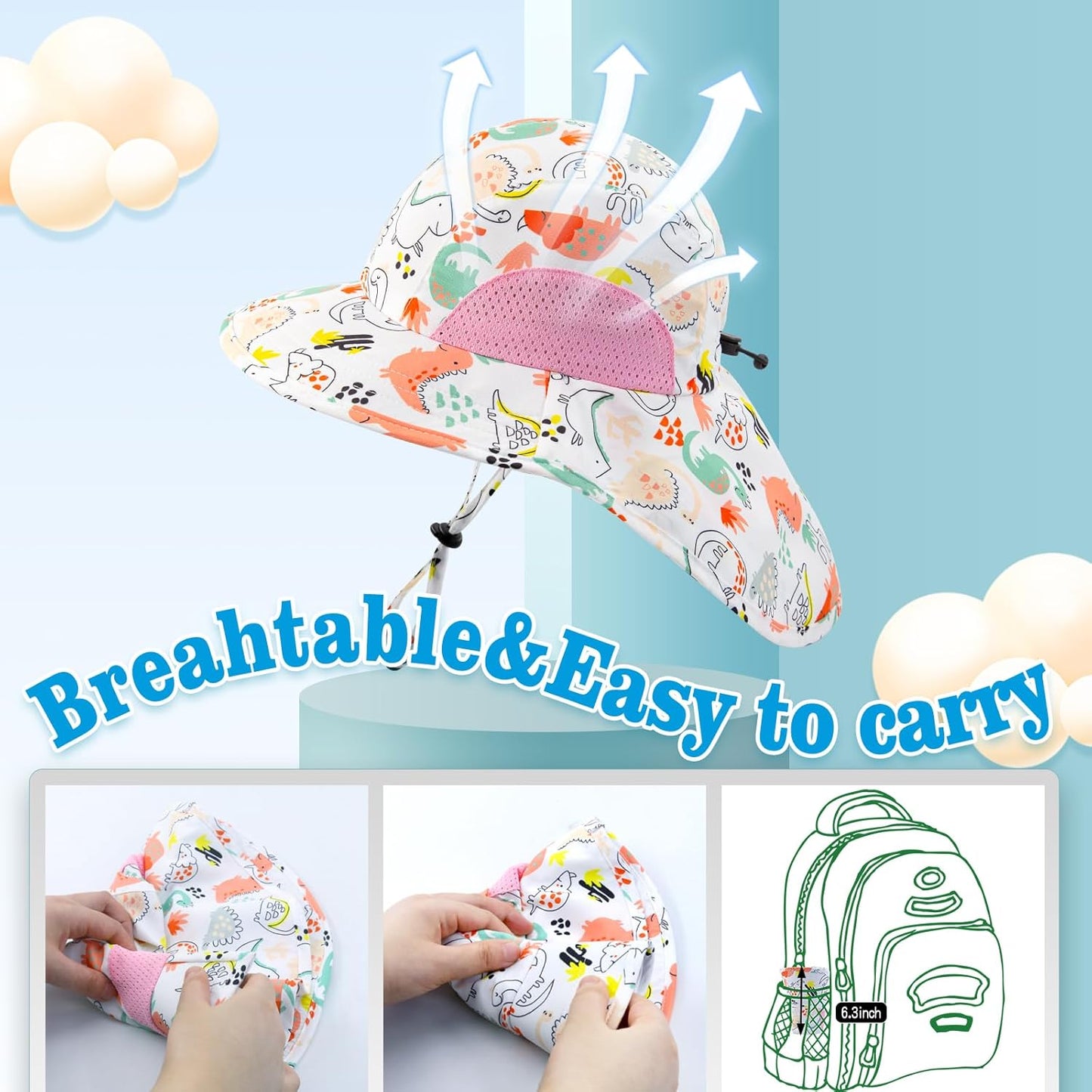 XIAOHAWANG Girls Sun Hat Baby Beach Hats Boys UPF 50+ Kids Summer Protection Cap Toddler Breathable Caps Wide Brim Neck Flap