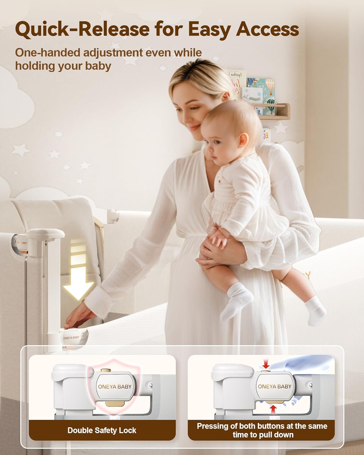 Baby Bed Rail Guard for Toddlers, Reinforced 78.7in Toddler Bed Rails for Queen, King Bed with Height Adjustable, Extral Tall Child Safety Side Railing Guards/Bedrail for Kids,White/Grey, 1 Side