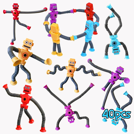 Random Telescopic Suction Cup Robot Toy, Pop Tubes Fidget Toys, Telescopic Sensory Toys for Anti Anxiety Girls Boys Toddlers Treasure Box Classroom Prizes Gifts Party Favor 3-8 8-12 (Multicolor 40PCS)