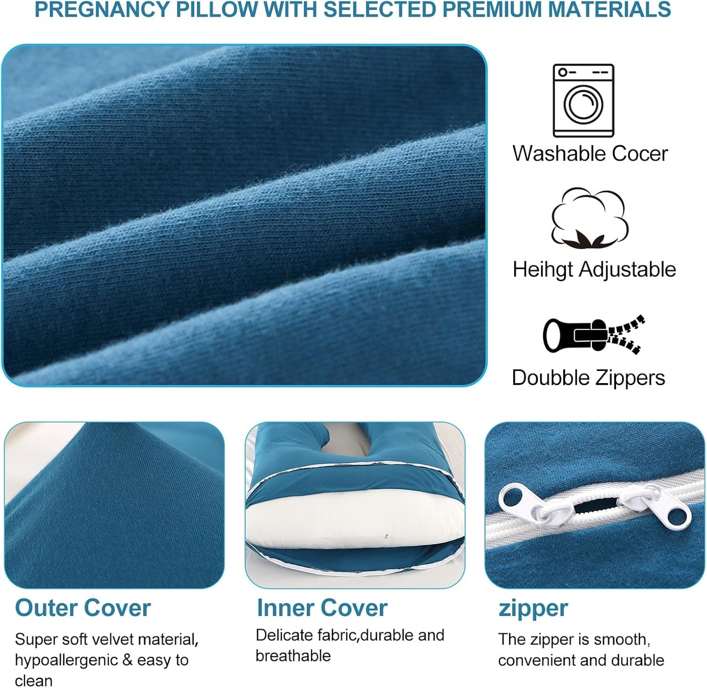 Pregnancy Pillow J-Shaped Full Body Pillow,59 inch with Jersey Cover Easy to Remove and Wash, Support Pregnant Women's Backs Legs and HIPS, Improve Sleep,Pregnancy Pillow for Women ，Dark Blue