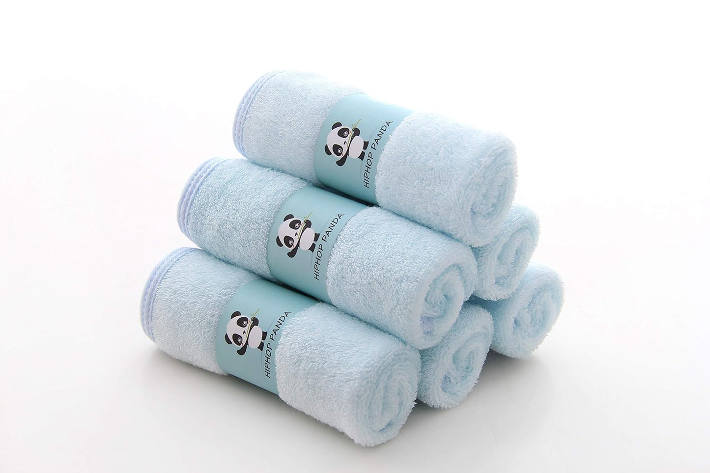 HIPHOP PANDA Baby Washcloths, Rayon Made from Bamboo - 2 Layer Ultra Soft Absorbent Newborn Bath Face Towel - Reusable Baby Wipes for Delicate Skin - Blue, 6 Pack