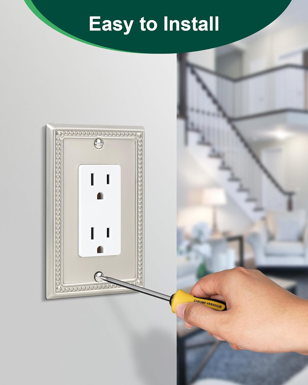 2-Pack Decorator Outlet Cover Plate, Decorative Switch Plates and Outlet Covers, Brushed Nickel Metal Wall Plates for Electrical Outlets, Receptacle, GFCI Outlet, Dimmer Switch