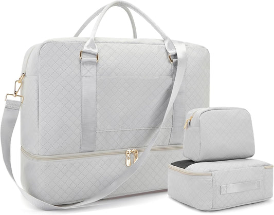 Soperwillton Women Travel Duffel Bags Carry On Overnight Bag with Shoe Compartment & Toiletry Pouch Gym Bag with Wet Pocket