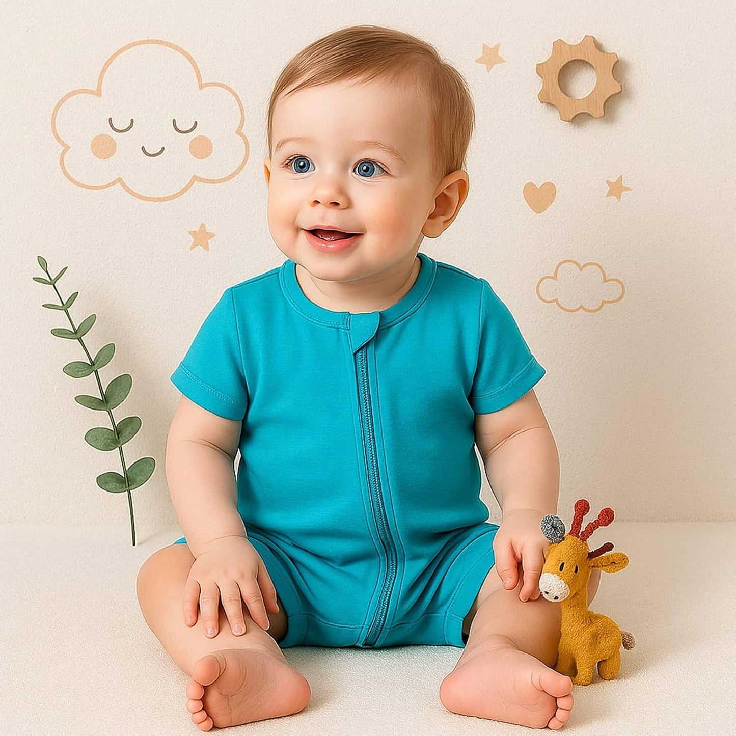 OPAWO Bamboo Baby Pajamas 3 Pack, Double Zipper Bamboo Sleepers for Baby Boy Girl Romper, Toddler Summer Clothes Outfit 0-24M