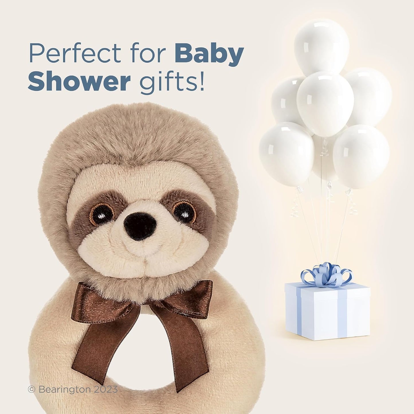 Bearington Baby Lil’ Speedster - 5.5 Inch Sloth Plush Stuffed Animal Soft Ring Rattle, Sloth Baby Stuff - Newborn Toy Plush Animal