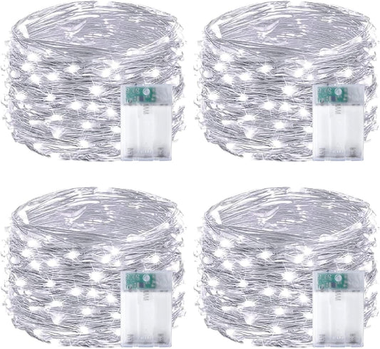 4-Pack Fairy Lights Battery Operated with Timer, Waterproof 16FT 50 LED String Lights Indoor Outdoor, Cuttable Starry Fairy Lights for Christmas Home Bedroom Wedding DIY Centerpiece Decor (Cool White)