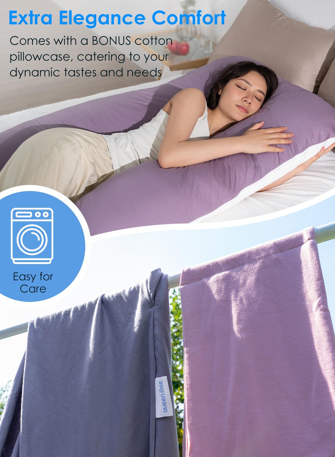 QUEEN ROSE Pregnancy Pillows, Cooling U Shaped Body Pillow for Sleeping, Maternity Pillow for Pregnant Women, with an Extra Cotton Pillowcase