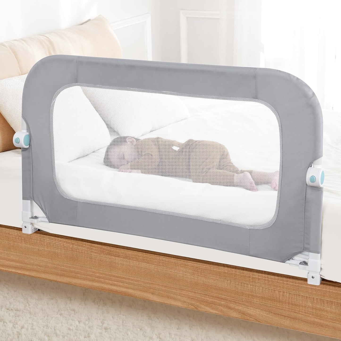 Reinforced Bed Rail for Toddlers – 47’’ Long Safety Guard with Thickened Material, Adjustable & Folding Bed Rails for Twin, Full, Queen, King Beds