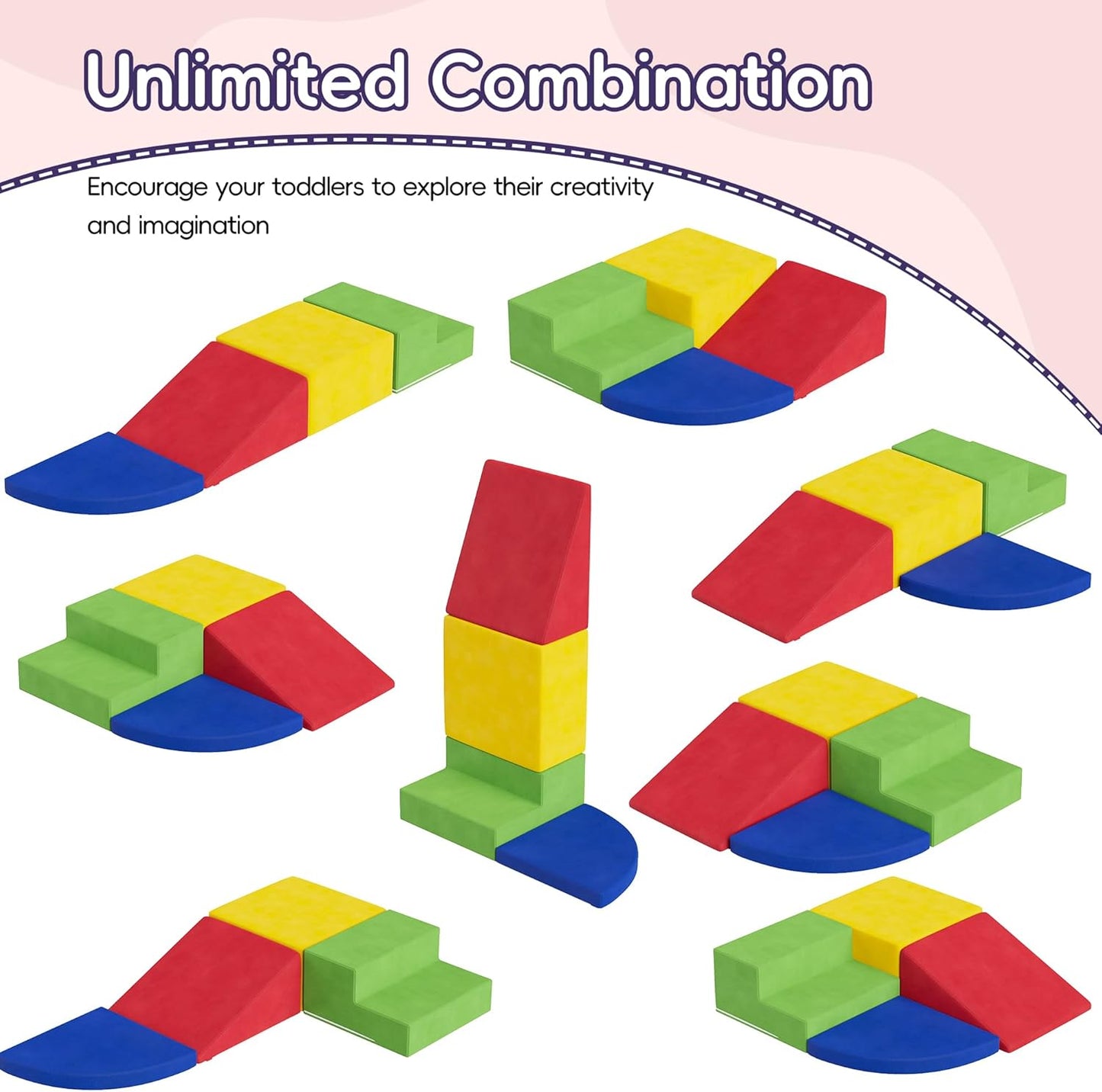 4 Piece Foam Climbing Blocks for Toddlers, Baby Climbing Gym with Ultra High Density Foam for Crawling and Sliding, Indoor Soft Play Set for Infant, Babies & Kids - Multicolor (Multicolor B, 4-Piece)