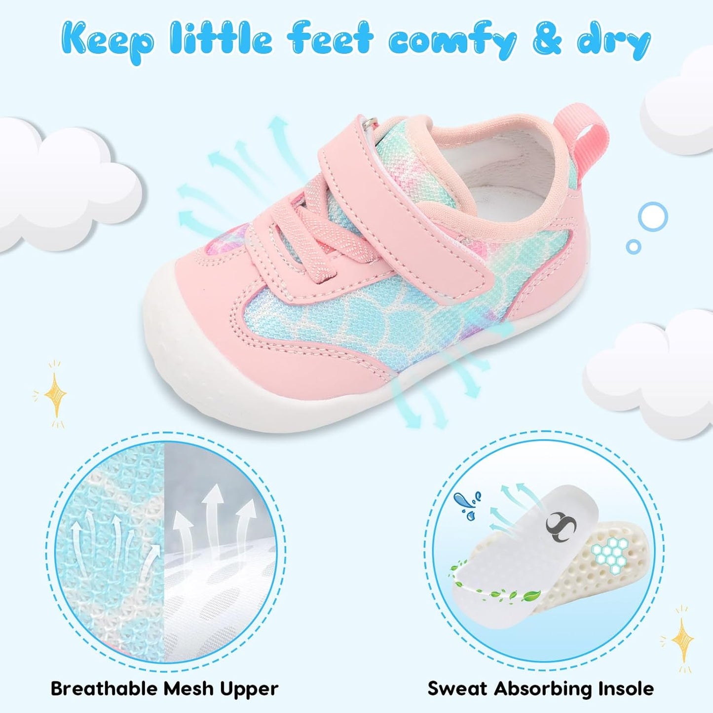 Scurtain Baby Shoes Boy Girl First Walking Shoe Infant Crib Breathable Sneakers Lightweight Barefoot Shoes for Babies