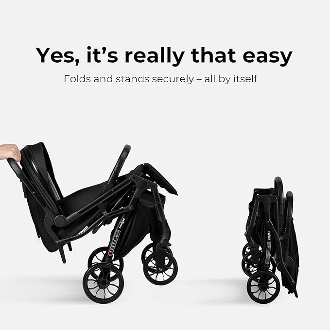newyoo GlideTow TR18M Lightweight Travel Stroller for Toddlers, Compact Foldable Baby/Infant Stroller with Luggage Handle & Cup Holder, One-Hand Easy Fold, Lay-Flat Seat, Black
