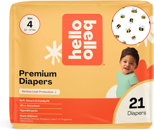 Hello Bello Premium Diapers Size 4 (22-37 lbs) Busy Bees Designs, 21ct Jumbo Pack