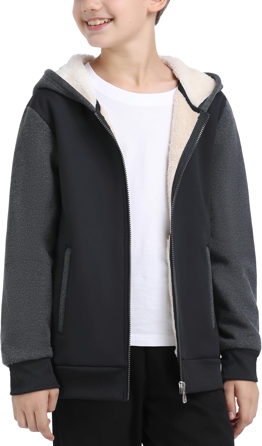 MoFiz Kids Fleece Jackets Sherpa Lined Hoodie Jacket Hooded Zip up Sweatshirt Coats for Boys Girls Winter Casual Outerwear