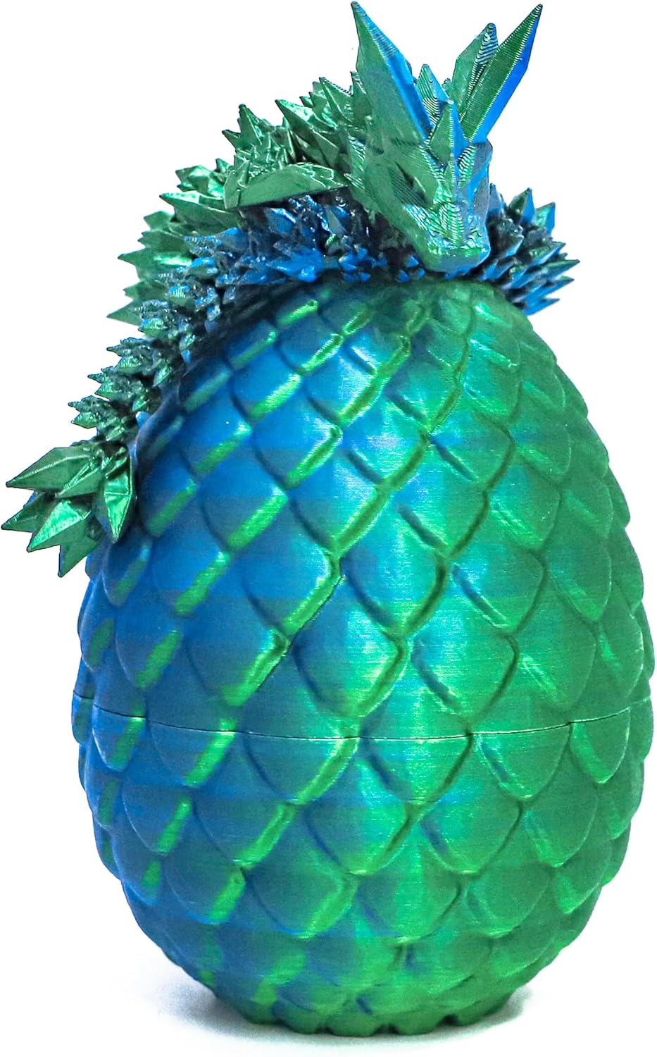 Dragon Egg - 3D Dragon Egg with Flexible Pearly Sheen Dragon Inside, 3D Printed Surprise Gift, Articulated Dragon Egg Fidget Toy, Dragon Figurine Decor (12” Dragon,Green Mix Blue)