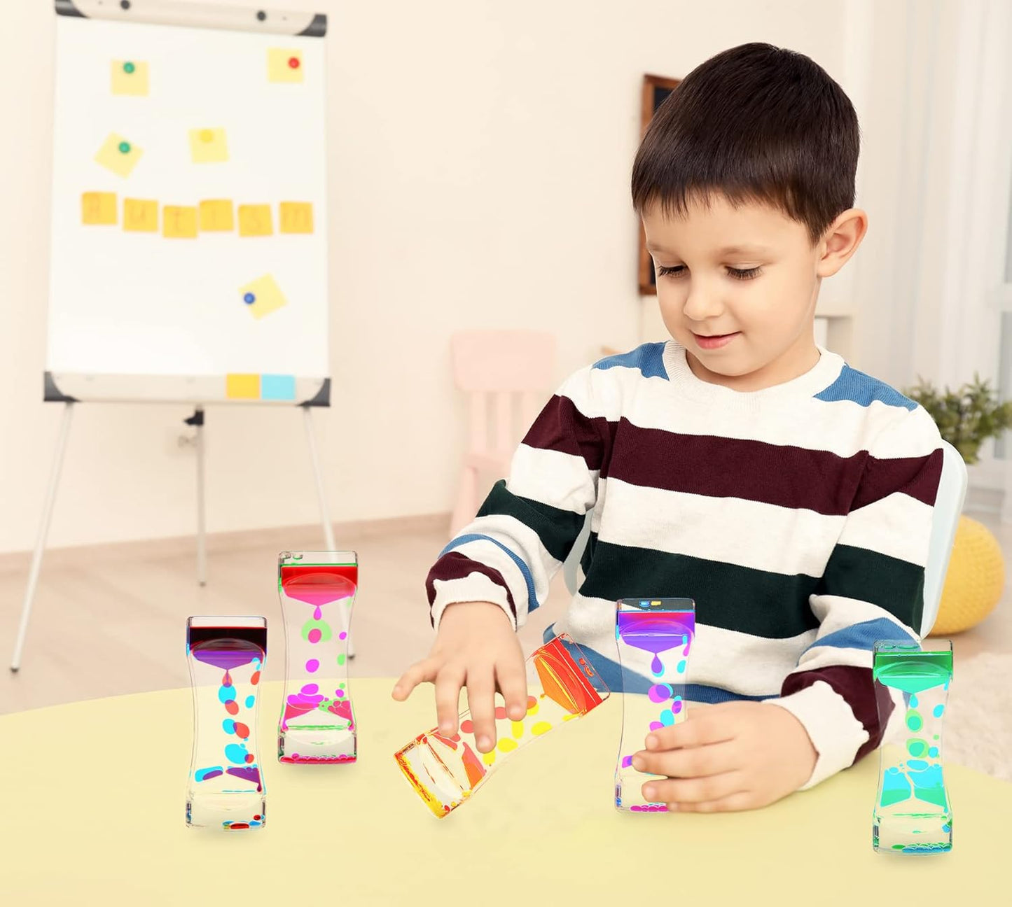 Liquid Motion Bubbler, 5 Pack Stress Management Sensory Toys, Relief Fidget Water Timers,Relaxing Liquid Bubbler,Office Home Colorful Hourglass Desk Decor,ADHD Anxiety Autism Activity