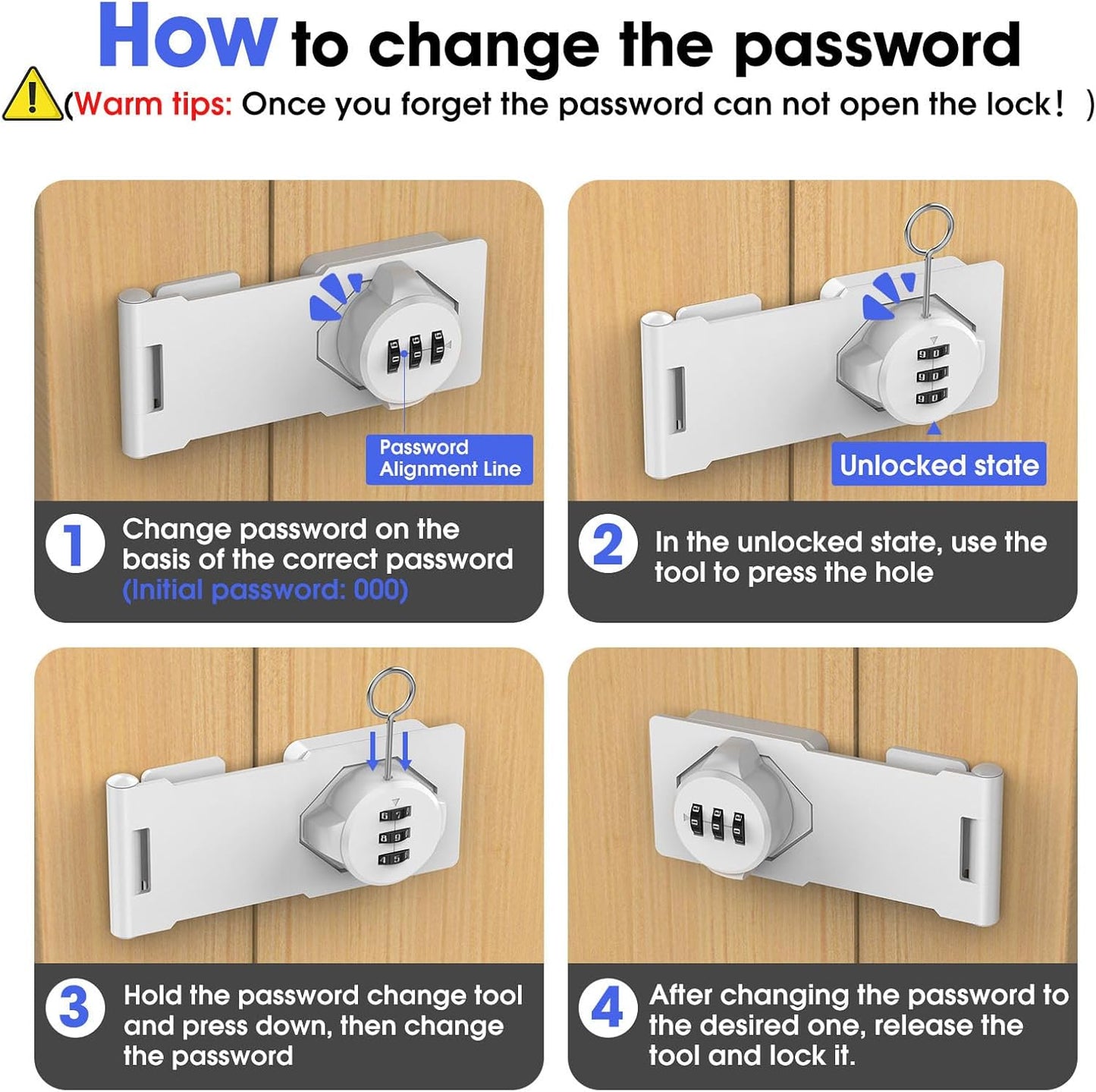 Mechanical Password Rotary Hasp Locks, Cabinet Locks with Combination, Door Security Gate Locks for Small Doors, Cabinets, Barn Door, Bathroom, Outdoor, Closet, Fence (White)