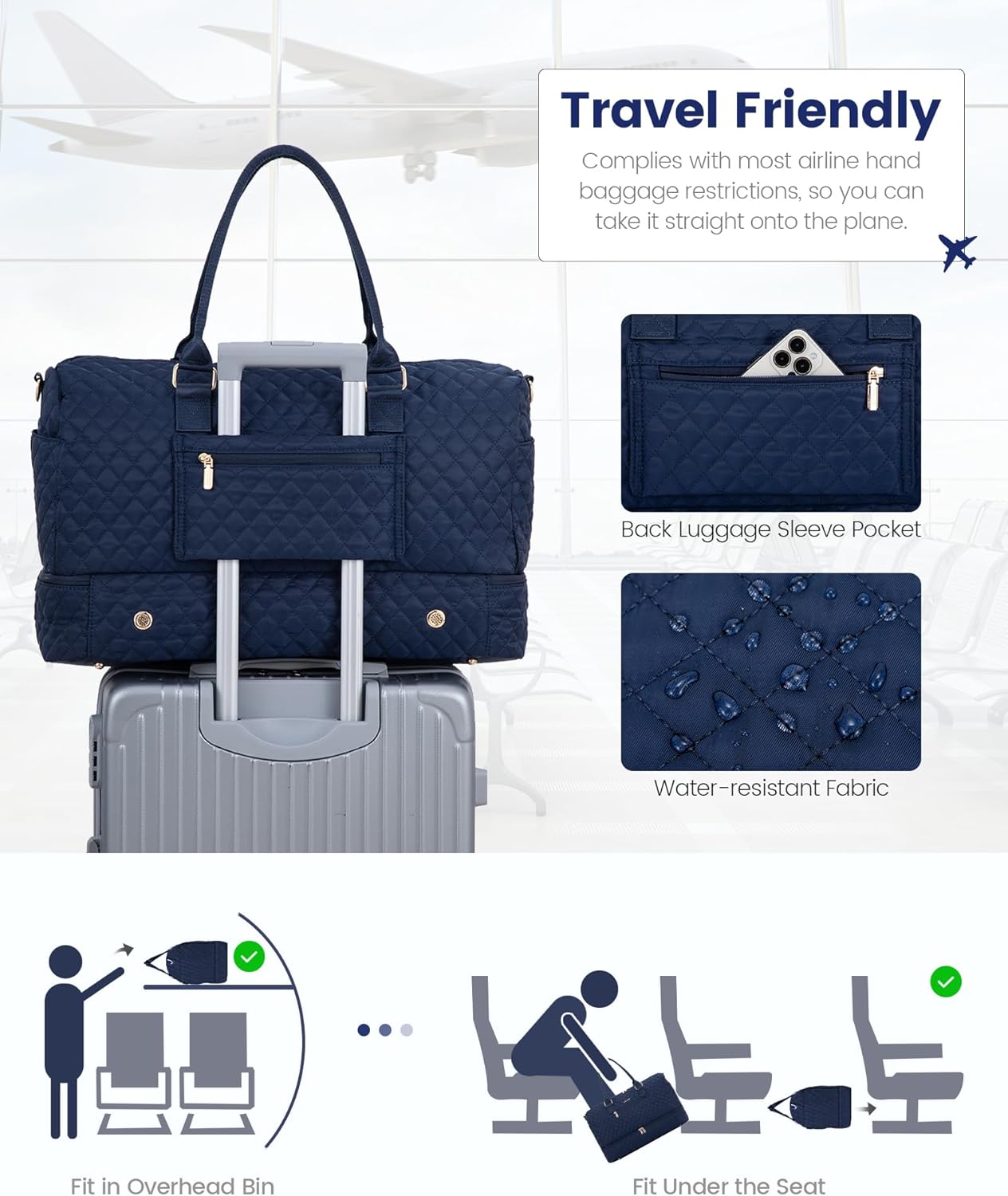 LOVEVOOK Travel Duffle Bag for Women, Weekender Overnight Bag with Shoe Compartment, Carry on Bag with Toiletry Bag, Gym Duffel Bag with Wet Pocket, Hospital Bags for Labor and Delivery 3 Pcs Set