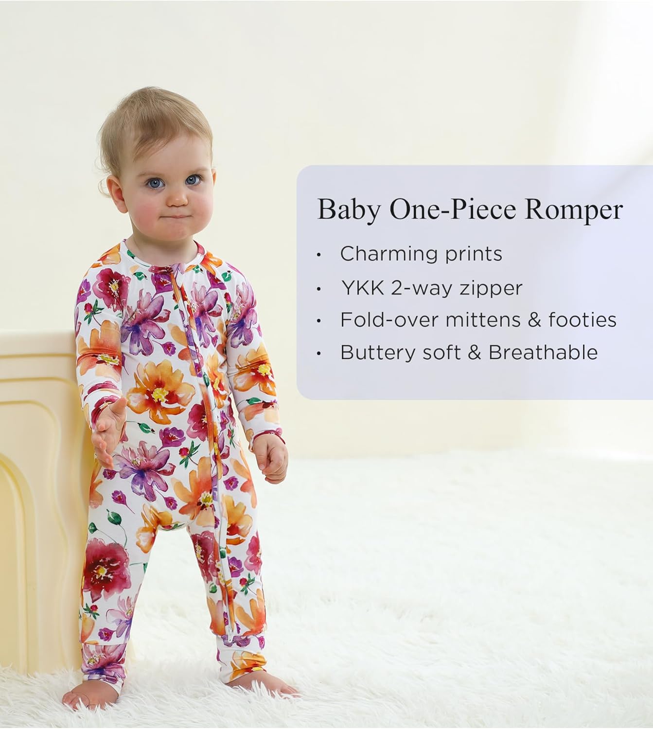 Baby One-Piece Romper Footless Bamboo Viscose Pajamas Sleepers for Baby Boys and Girls