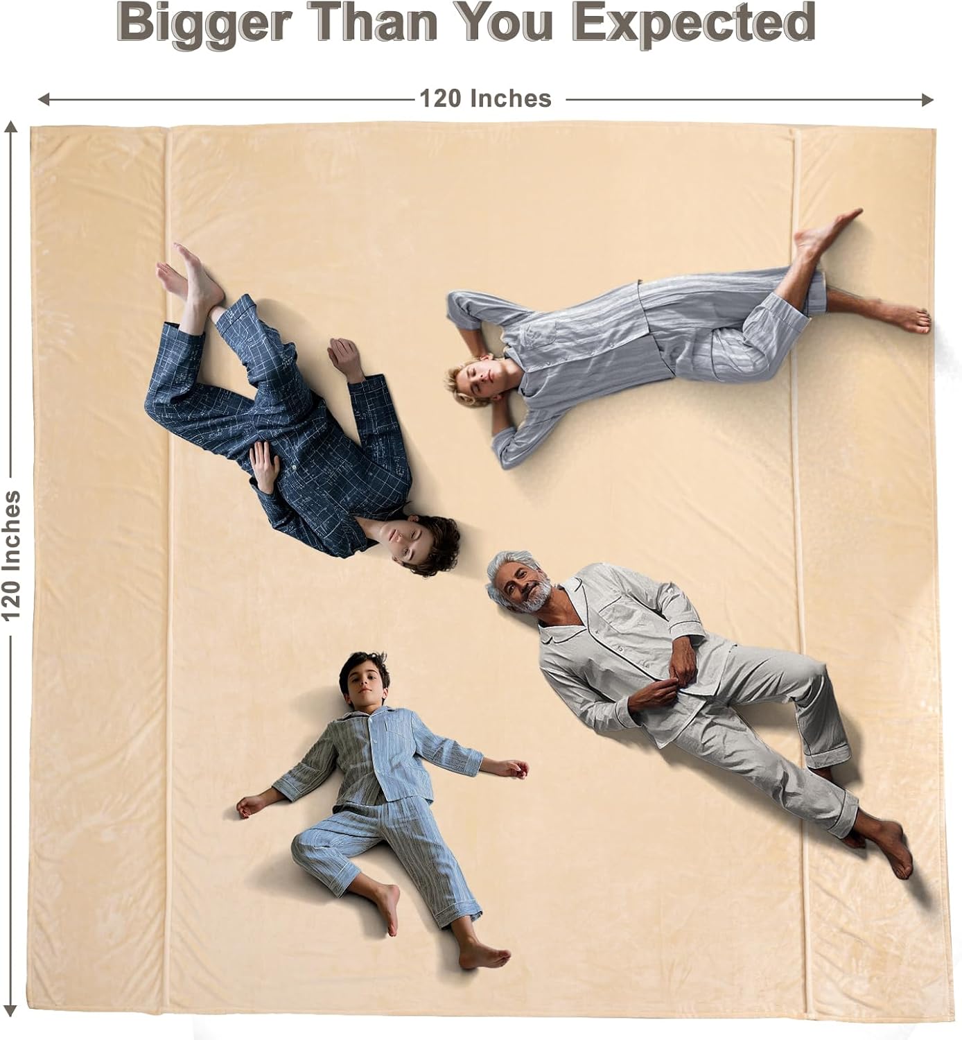 PHF Oversized King Fleece Blanket 120"x120", No Shed No Pilling Big Soft Blanket, Extra Large 10'x 10' Lightweight for Bed, Sofa Travel and Camping, Suitable for All Season, Beige