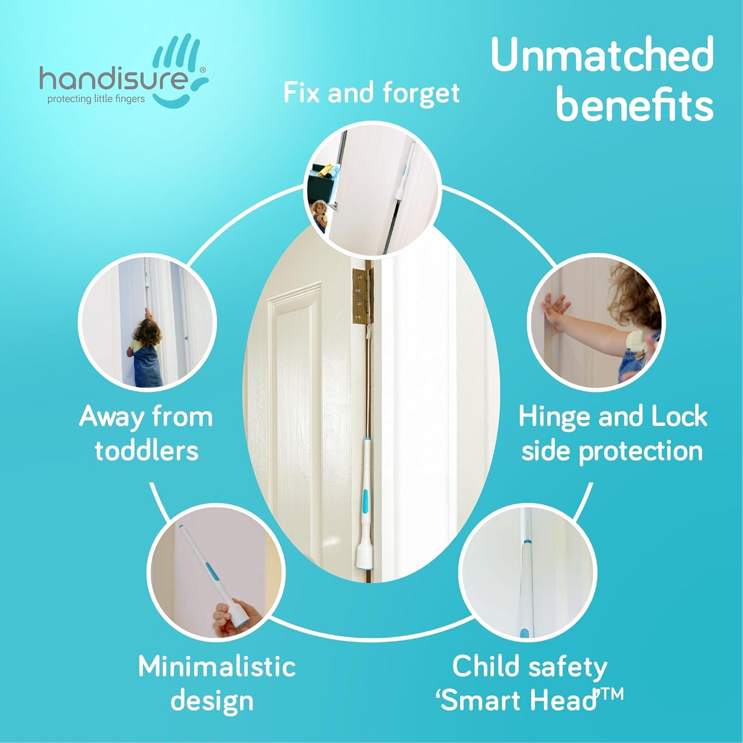 Child Door Safety Door Pinch Guard. Automatic, Hinge & Lock Side Safety, Reliable, Multiple Awards & Unique, Baby Door Stopper. Easy to Install & Build to Last Finger Guard for Door