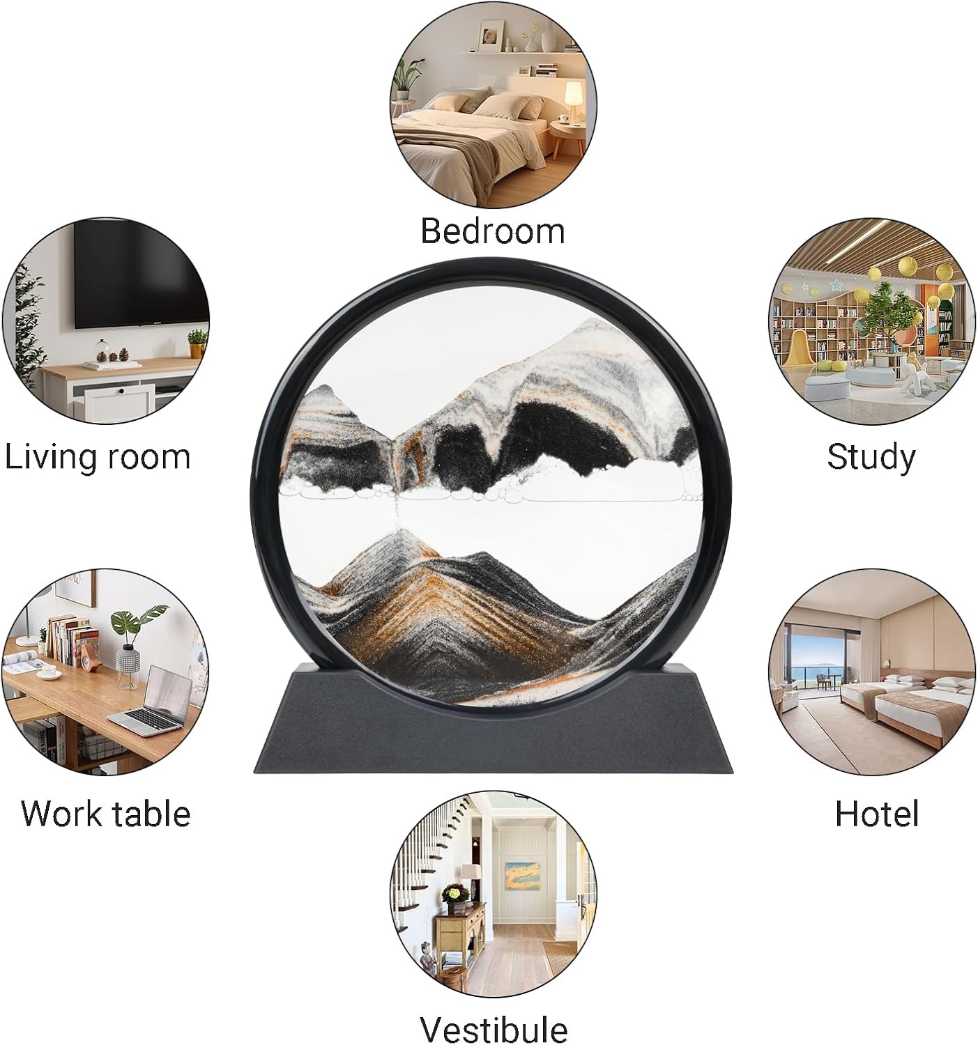 Drakswet Moving Sand Art Liquid Motion，Moving Sand Art Picture-3D Deep Sea Sandscape，Round Glass Frame Display Flowing Sand Relaxing Desktop Home Office Work Decor (Black)