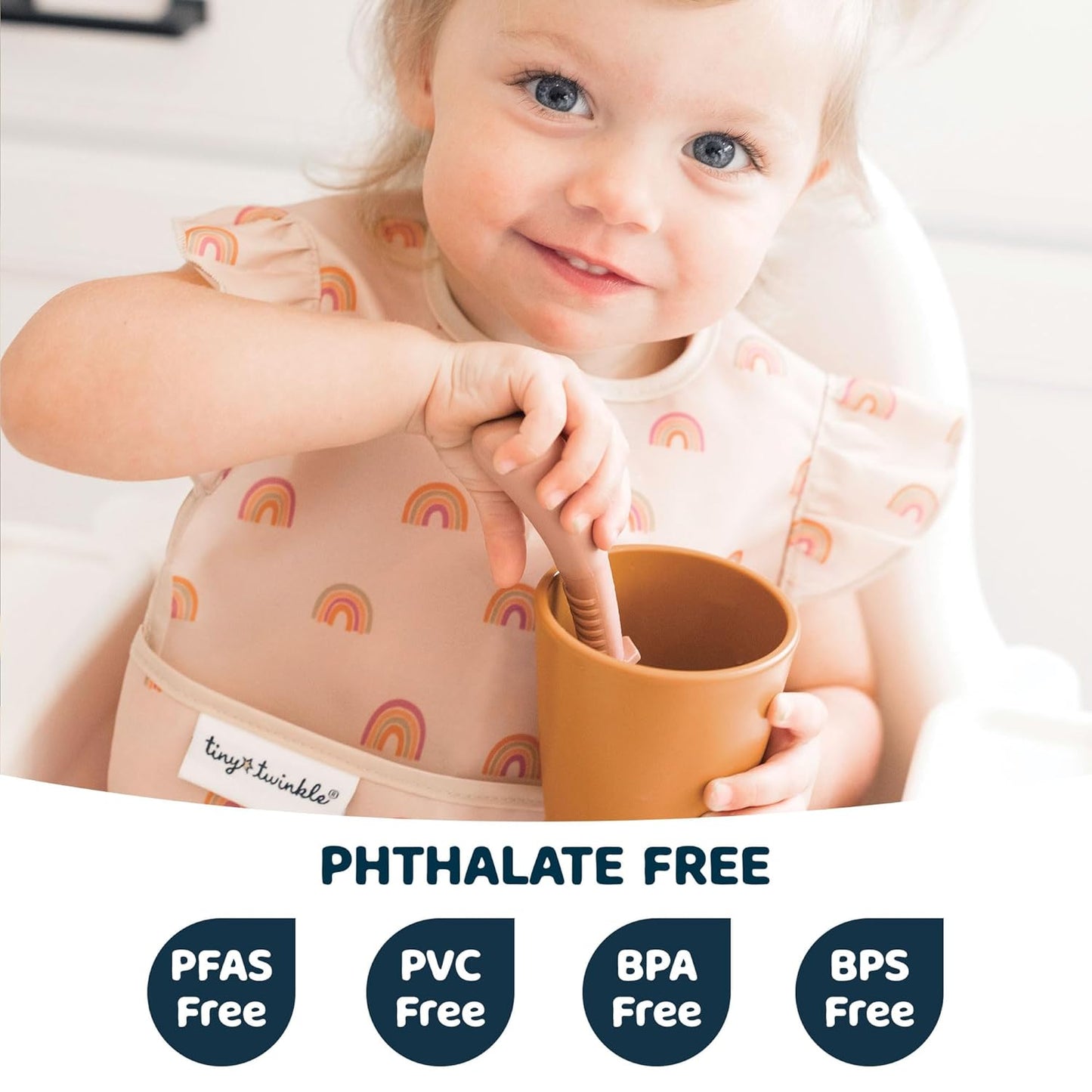 Tiny Twinkle Mess Proof Baby Bib - Waterproof & Lightweight Baby-Led Weaning Apron | 100% Recycled Polyester, Easy Clean & Machine Washable (Peace, Small 6-24 Months)