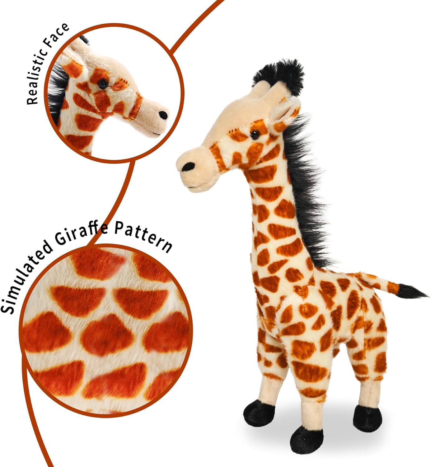 Giraffe Doll, Brown Giraffe Stuffed Animal, Realistic Plush Toy, Jungle Animal Stuffed Plush Toy Gift for Kids -15”