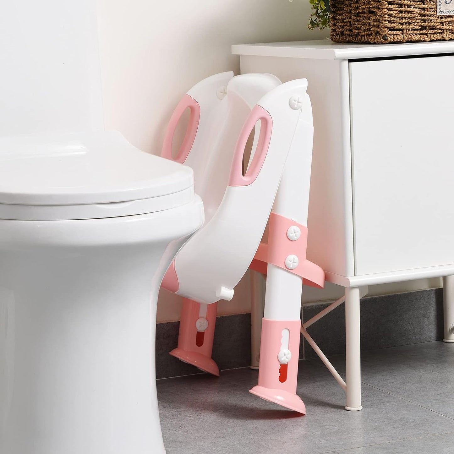 Potty Training Seat with Step Stool Ladder, SKYROKU Potty Training Toilet for Kids Boys Girls Toddlers - Comfortable Safe Potty Seat with Anti-Slip Pads Ladder Pink