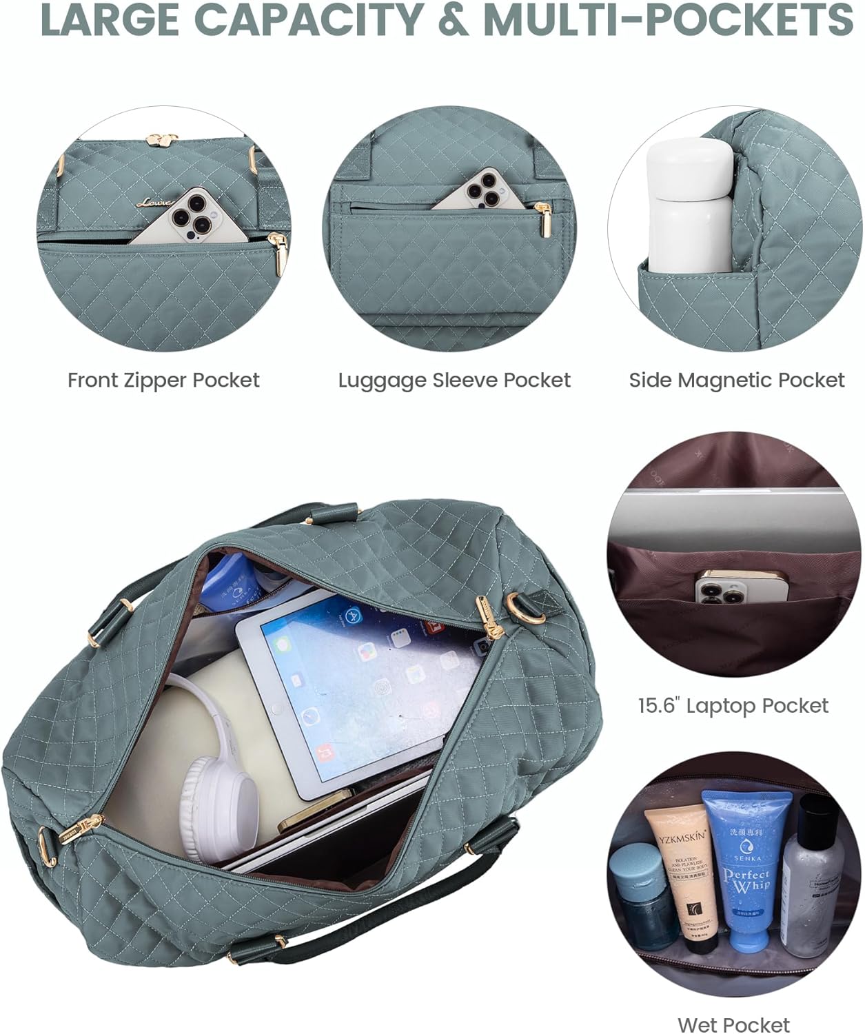 LOVEVOOK Travel Duffle Bag for Women, Weekender Overnight Bag with Shoe Compartment, Carry on Bag with Toiletry Bag, Gym Duffel Bag with Wet Pocket, Hospital Bags for Labor and Delivery 3 Pcs Set