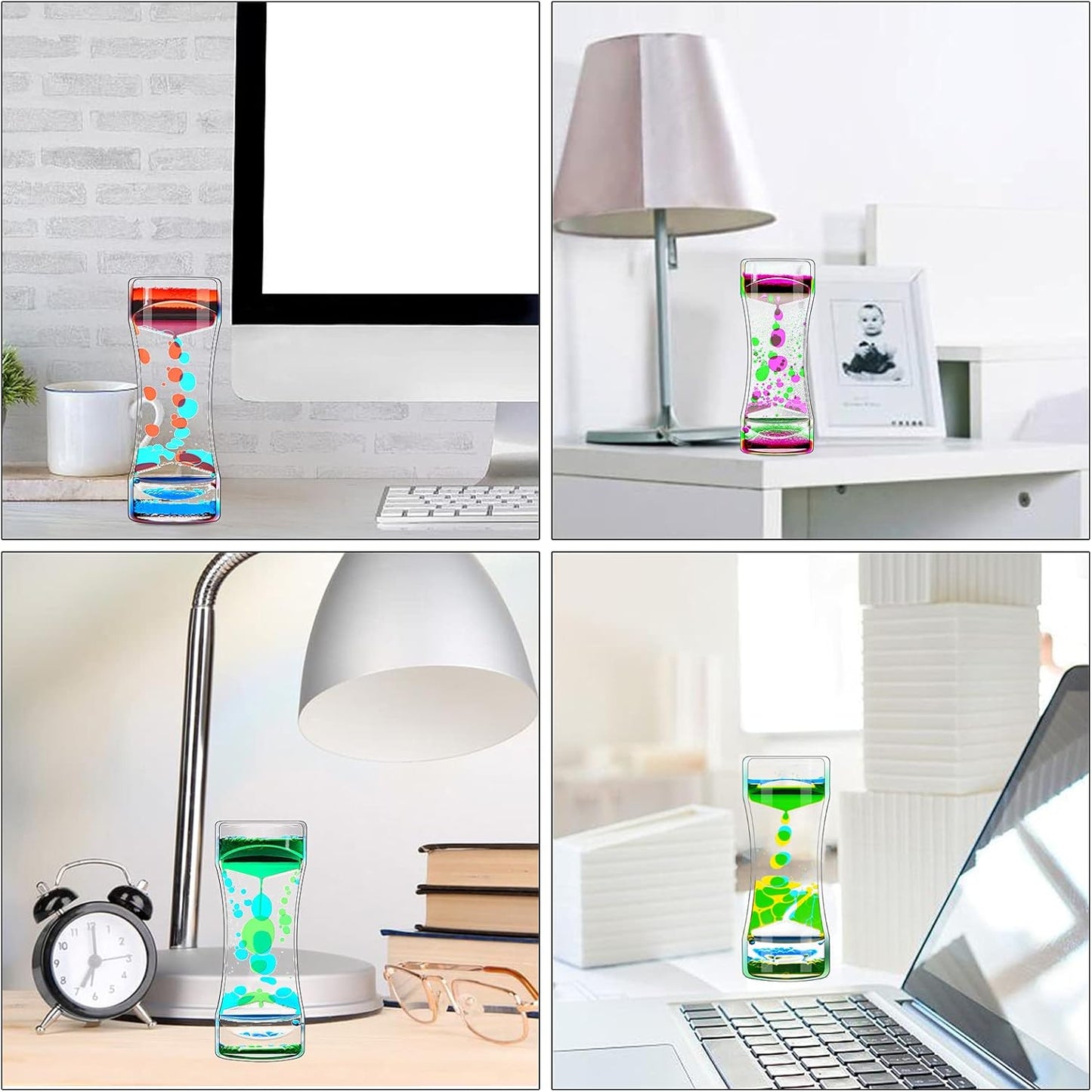 Liquid Motion Bubbler Timer Pack of 10 Great Desktop Colorful Hourglass Liquid Bubbler Small Calming Relaxing Toys Sensory Anxiety Autism ADHD Fidget Toys (10 Pack, Rainbow)