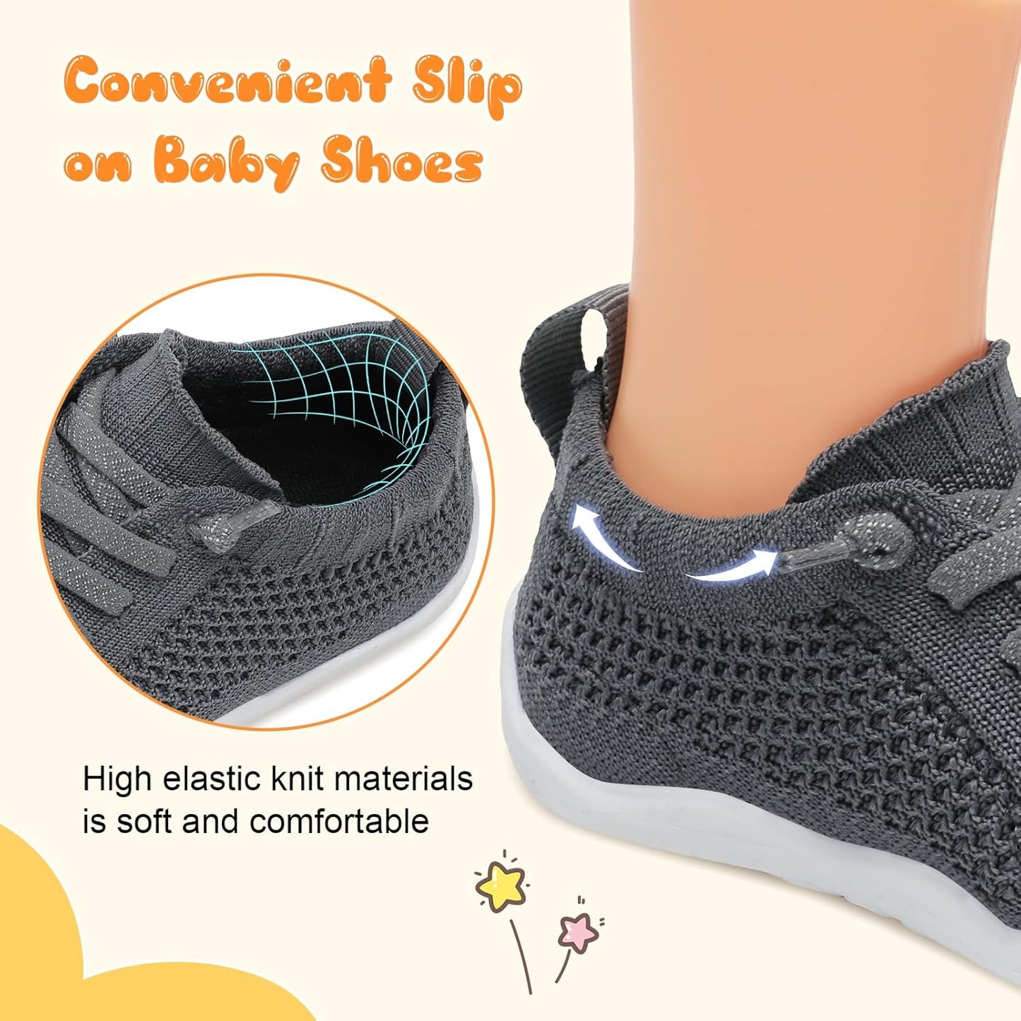 JIASUQI Baby Shoes for Toddler Boys Girls Sneakers Slip on Walking Shoes for Babies