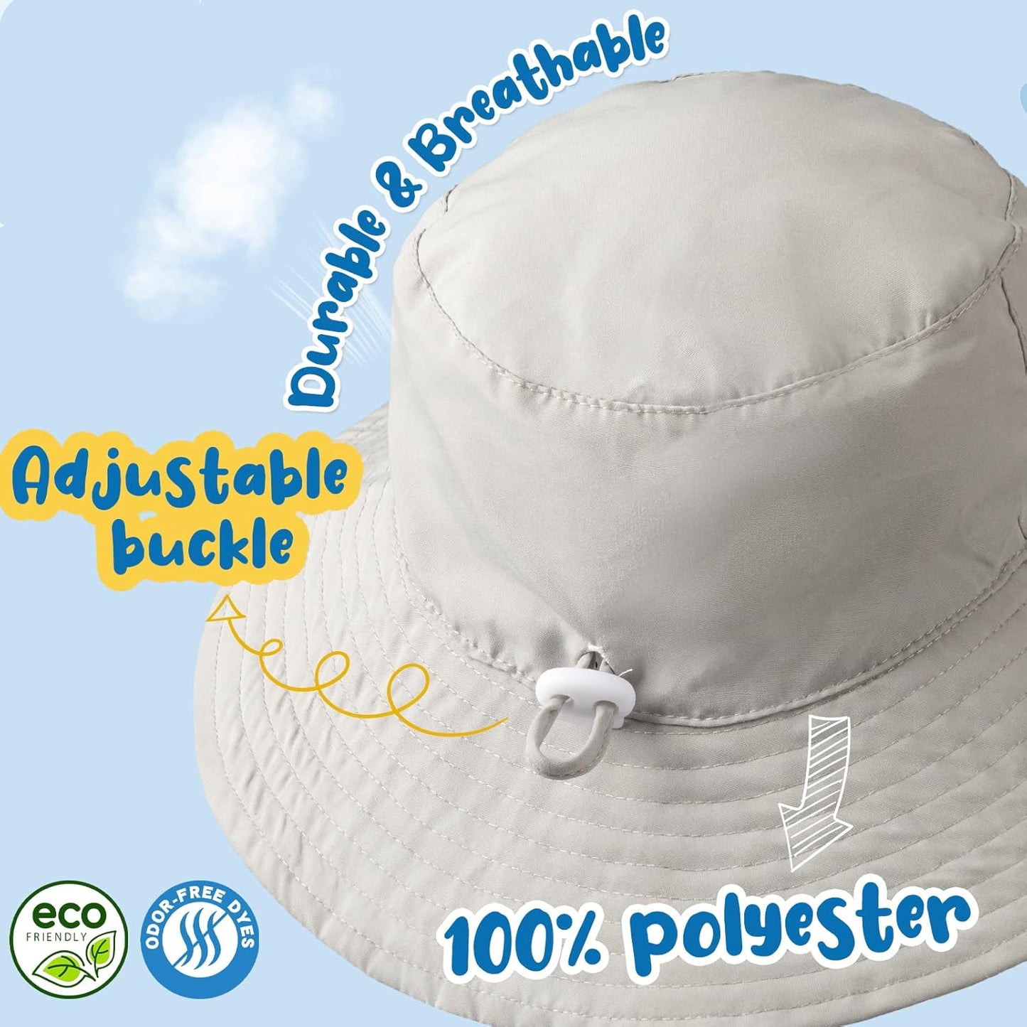 Baby Sun Hat Kids Summer UPF 50+ Toddler Bucket Hat Wide Brim Adjustable Beach Hats for Boys Girls Age 0-6 Years